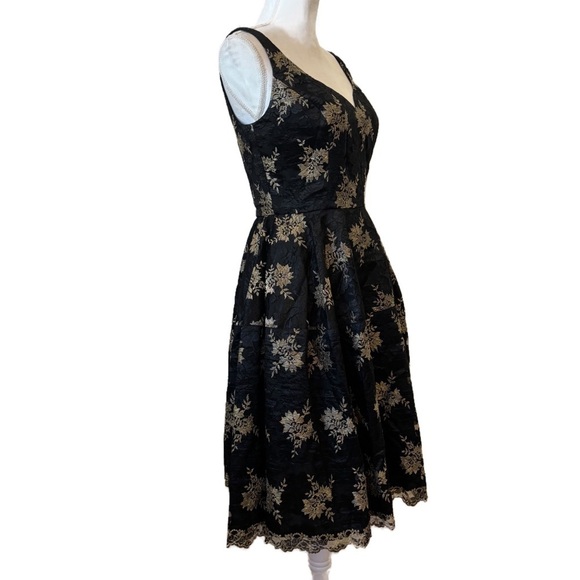 Jill Stuart Tea A-line Dress Black Gold Floral Embroidered Lace Romantic Gothic - Picture 4 of 16